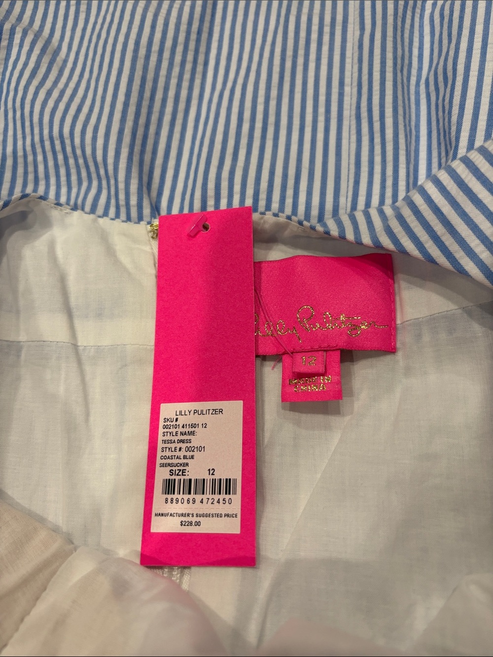 NWT Lilly Pulitzer Tess Blue Seersucker embroidered dress - Picture 10 of 11